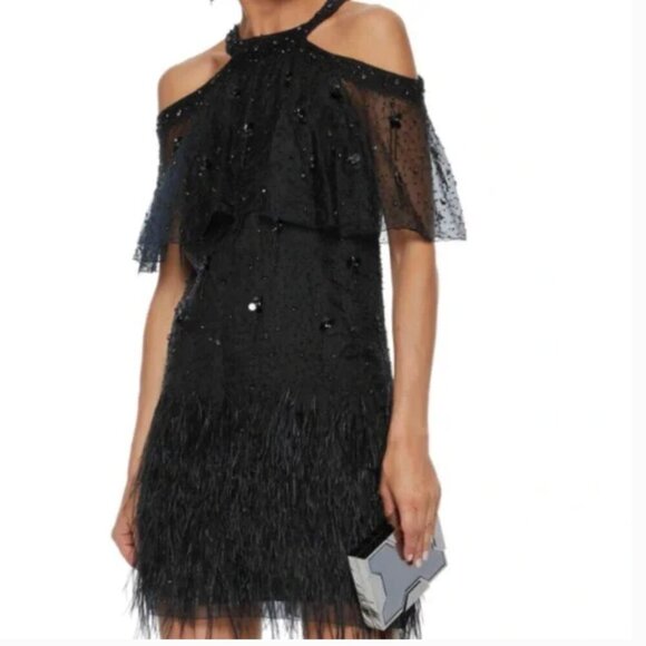 NWT Elie Tahari Tristana Cold-shoulder Embellished Silk Mini Dress Size 4 - Picture 1 of 5